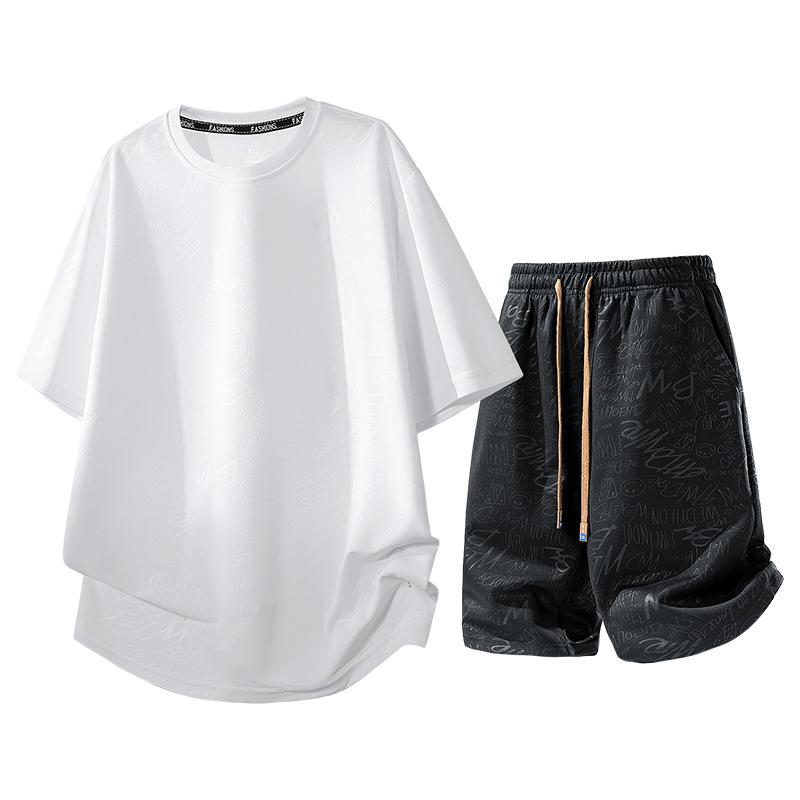 Pantalones Cortos Deportivos Casuales de Manga Corta Traje de Seda Helada Camiseta de Secado Rápido para Hombre