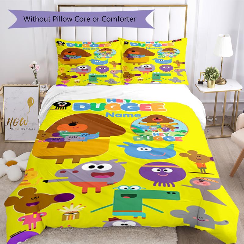 3Pcs Custom Name Duggee Bedding Set Duvet Cover Closure Includes 1Duvet Cover 2Pillowcases Soft And Comfortable For All Seasons