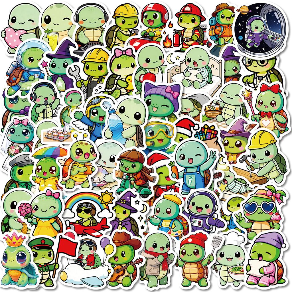 56pcs Adorable Cartoon Turtle Graffiti Stickers designed for DIY Scrapbooking Phone Laptop Guitar Suitcase Water Bottle Water Resistant Sticker