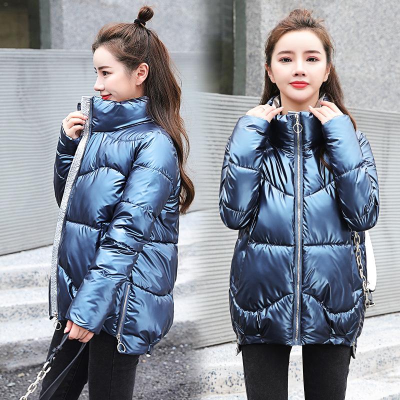

Глянцевая пуховая одежда женская короткая зимняя новая одежда свободная куртка XXL синий