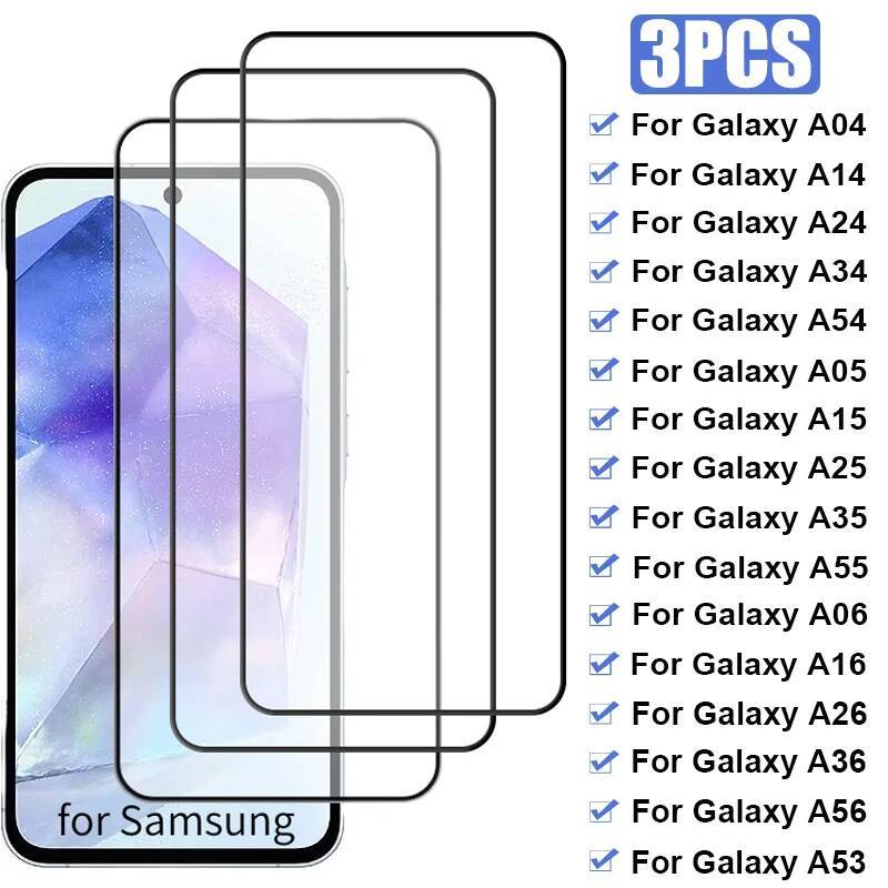 3Pcs Full Tempered Glass For Samsung Galaxy A36 A26 A16 A06 A56 A53 A04 A14 A24 A34 A54 A05S A15 A25 A35 A55 5G Screen Protector
