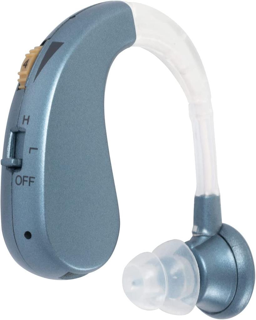 Rechargeable BTE Hearing Amplifier with Adjustable Frequency, Discreet Noise Cancelling (Blue)