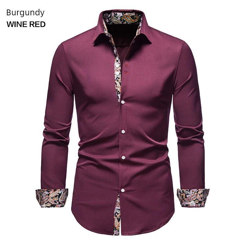 

Воротник Слим Фит Рубашка с Длинным Рукавом Лацкан Слим Длинный Рукав Рубашка с Цветовой Блокировкой Рубашка Wine Red XXL
