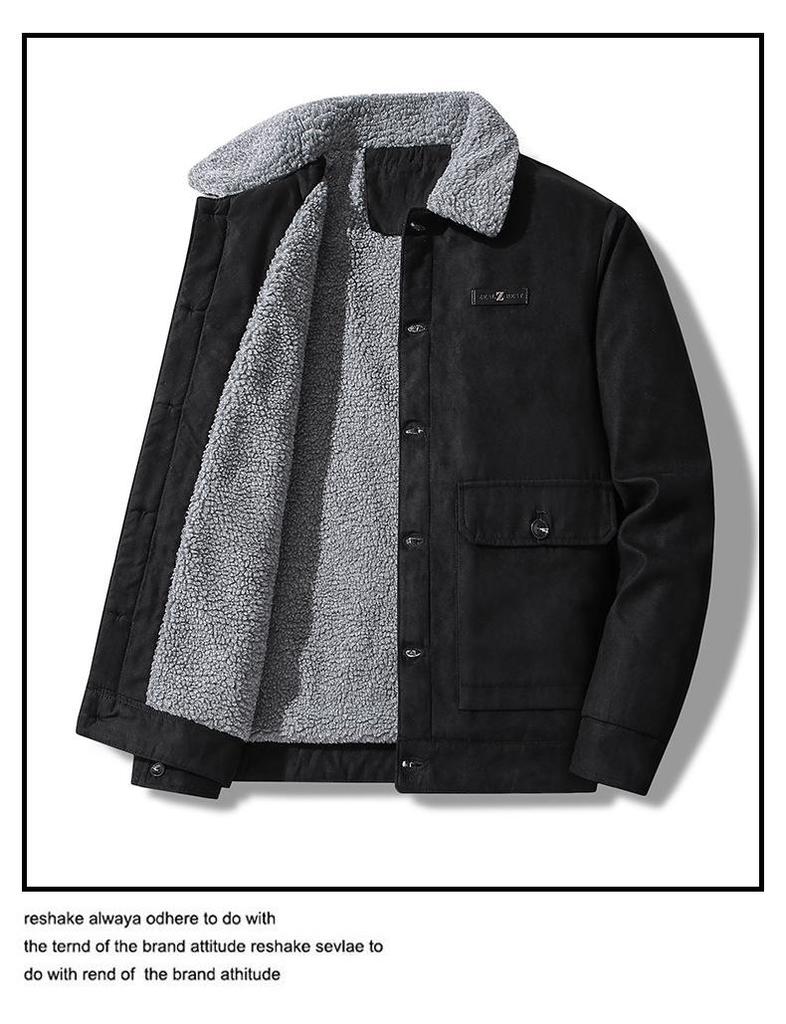 2025 Men's Suede Jacket: Lambswool-Lined Cotton Outerwear, Velvet-Thickened for Winter