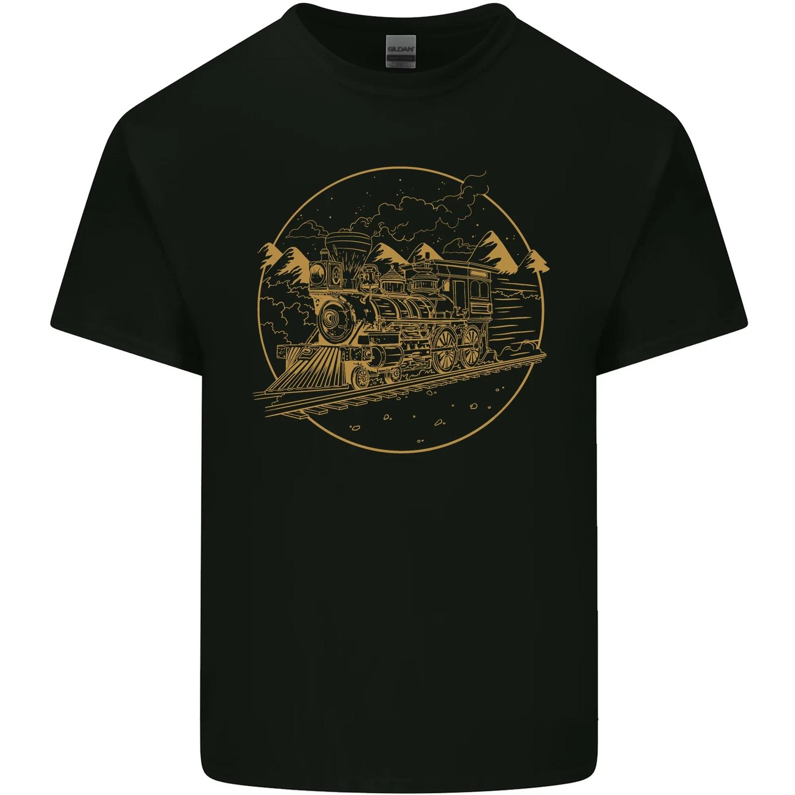 Gold Locomotive Steam Engine Train Spotter Kids T-Shirt Childrens S