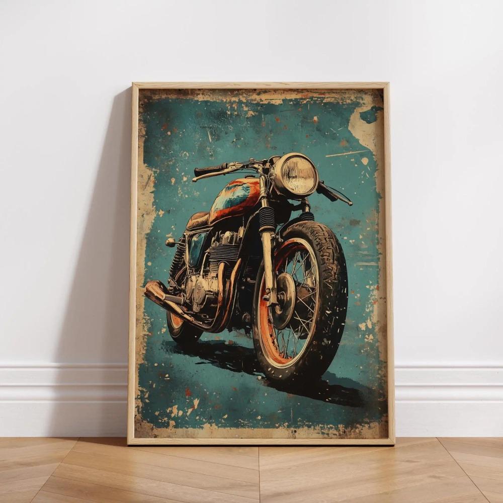 Vintage Cafe Racer Poster – Grunge Motorcycle Wall Arts Rustic Garage Decor Bold Bike Print Retro Biker Gift Industrial Vibes