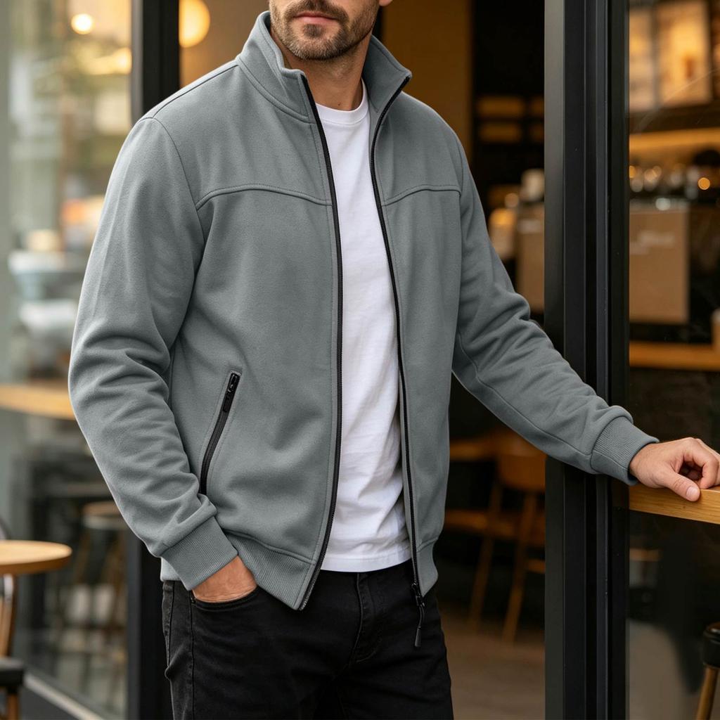 Men's Cardigan Stand Collar Casual Button Up Jacket for Fall Winter
