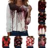 Women's Casual Long Sleeve Round Neck Top with Halloween Print for Everyday Wear