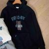 Nuovo Stile Invernale Felpa con Cappuccio in Pile con Stampa Carina di Gatto e Orso Cartone Animato, Cappuccio, Oversize, Comoda Felpa da Donna a Vestibilità Larga