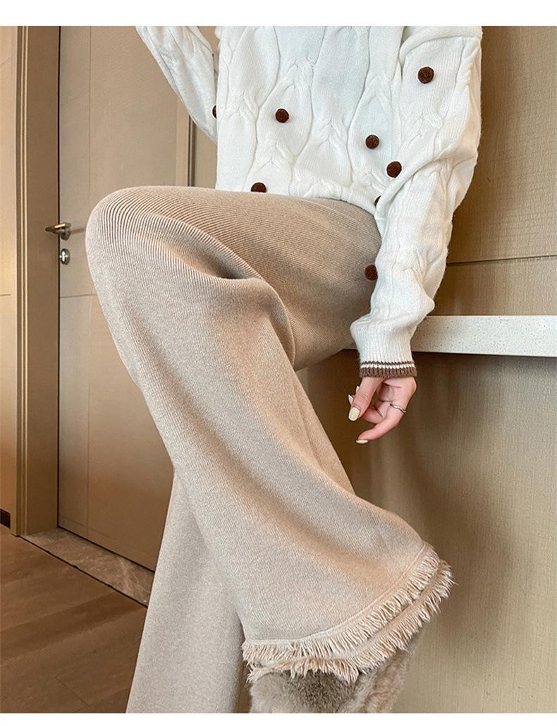 

Design Sense Women s Autumn/Winter High-Waisted Tassel Wide-Leg Pants: Soft, Drape, and Floor-Length One size