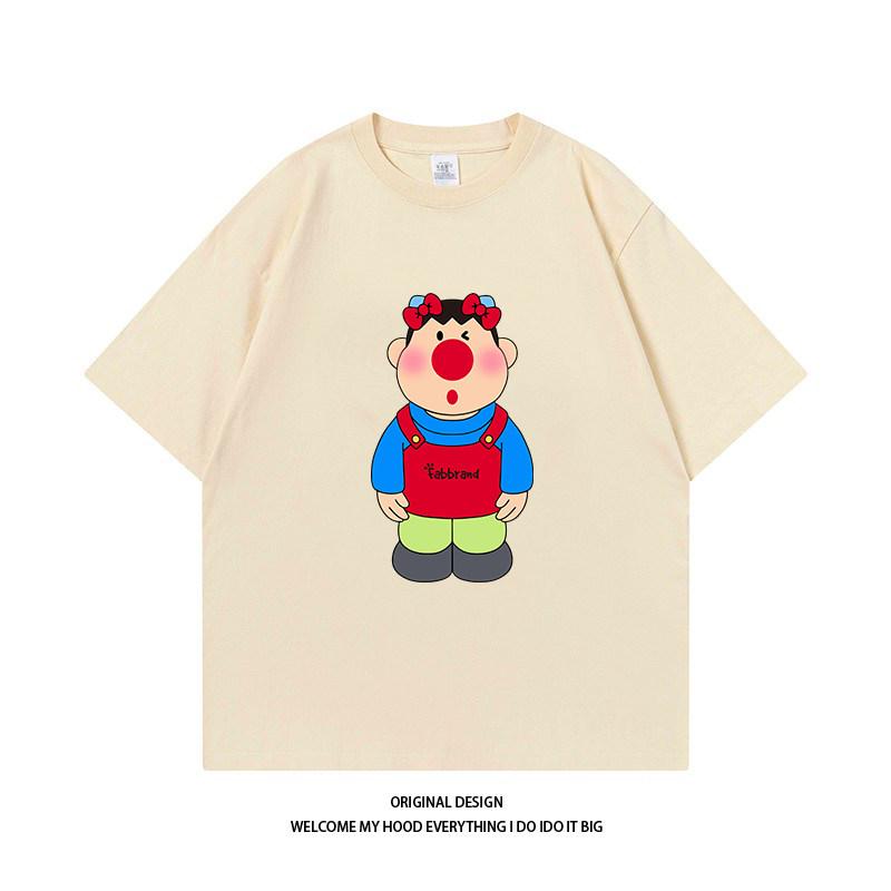 Pure Cotton Cute And Playful Anime Chubby Tiger Print ShortSleeved Loose And Versatile Casual Couple TShirt S
