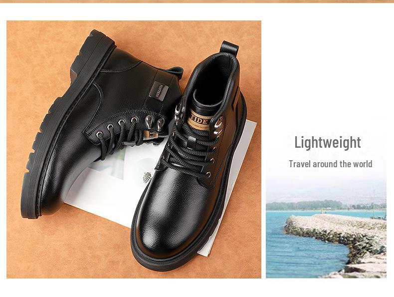 Pánské podzimní/zimní kožené boty s vysokým svrškem a sametovou podšívkou – Teplé, ležérní pracovní boty