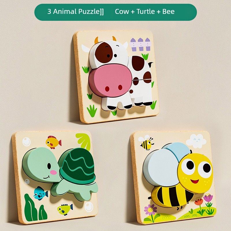 

MWZ Baby Children s Three-Dimensional Wooden Puzzle Building Blocks 0 to 3 Years Old Baby Boys and Girls Montessori Early Education Educational Toys Animal puzzle 3 [cow + Bee + Turtle]]