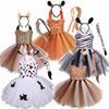 Baby Girls Halloween Animal Cosplay კოსტუმი საბავშვო ტყის თემა ჟირაფი ძროხა ვეფხვი ლეოპარდი ზებრა ბეჭდვა ტუტუ კაბა დაბადების დღე