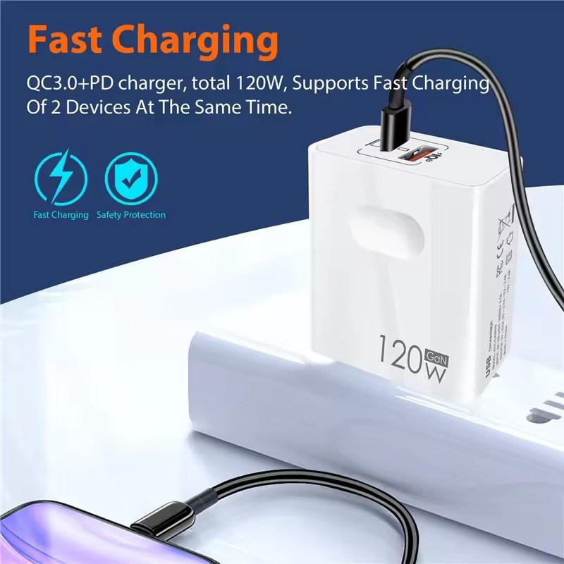 120 Вт быстрое зарядное устройство USB Type C PD кабель быстрая зарядка Quick Charge 3.0 адаптер для iPhone Xiaomi Samsung Oneplus Pixel сотовые телефоны