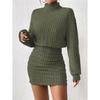 Women's Turtleneck Long Sleeve Ribbed Knit Bodycon Mini Dress Casual Sweater Dress