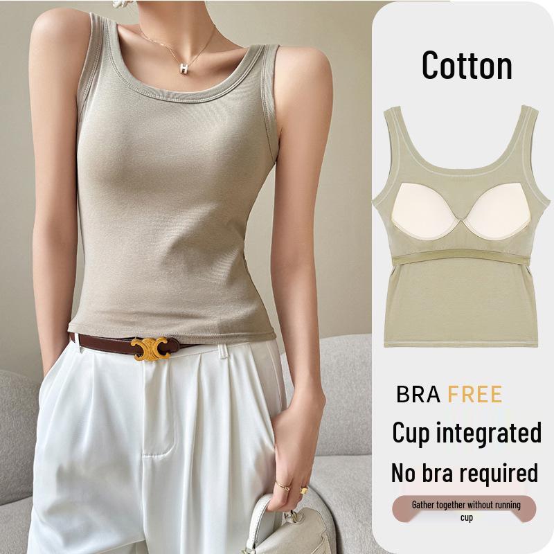 

Women s U-Neck Beauty Back Camisole Tank Top with Chest Pads - Pure Cotton, Knitted for Inner or Outer Wear. M (suitable for 95-115 kg)