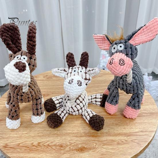 Dog Dental Cleaning Toy Squeaky Plush Tear-resistant Chew Cute Animal Corn Plaid Shapes for Small Medium Large Dogs Teething
