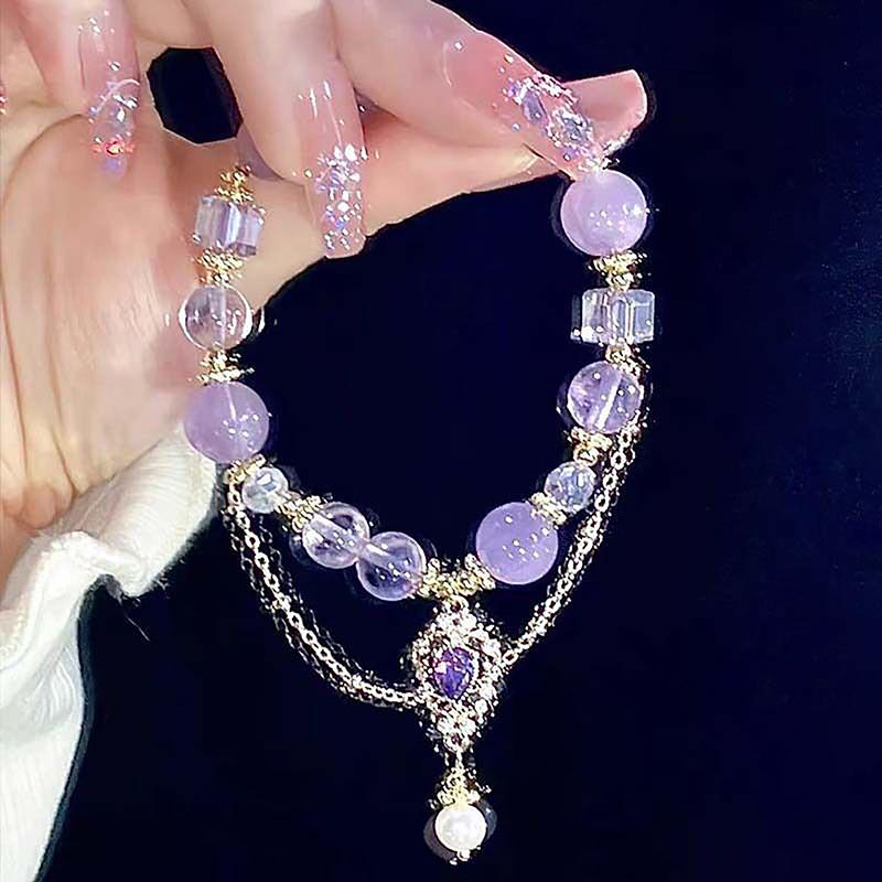 Stil chinezesc, de lux, mov, sticlă, brățări cu margele pentru femei.