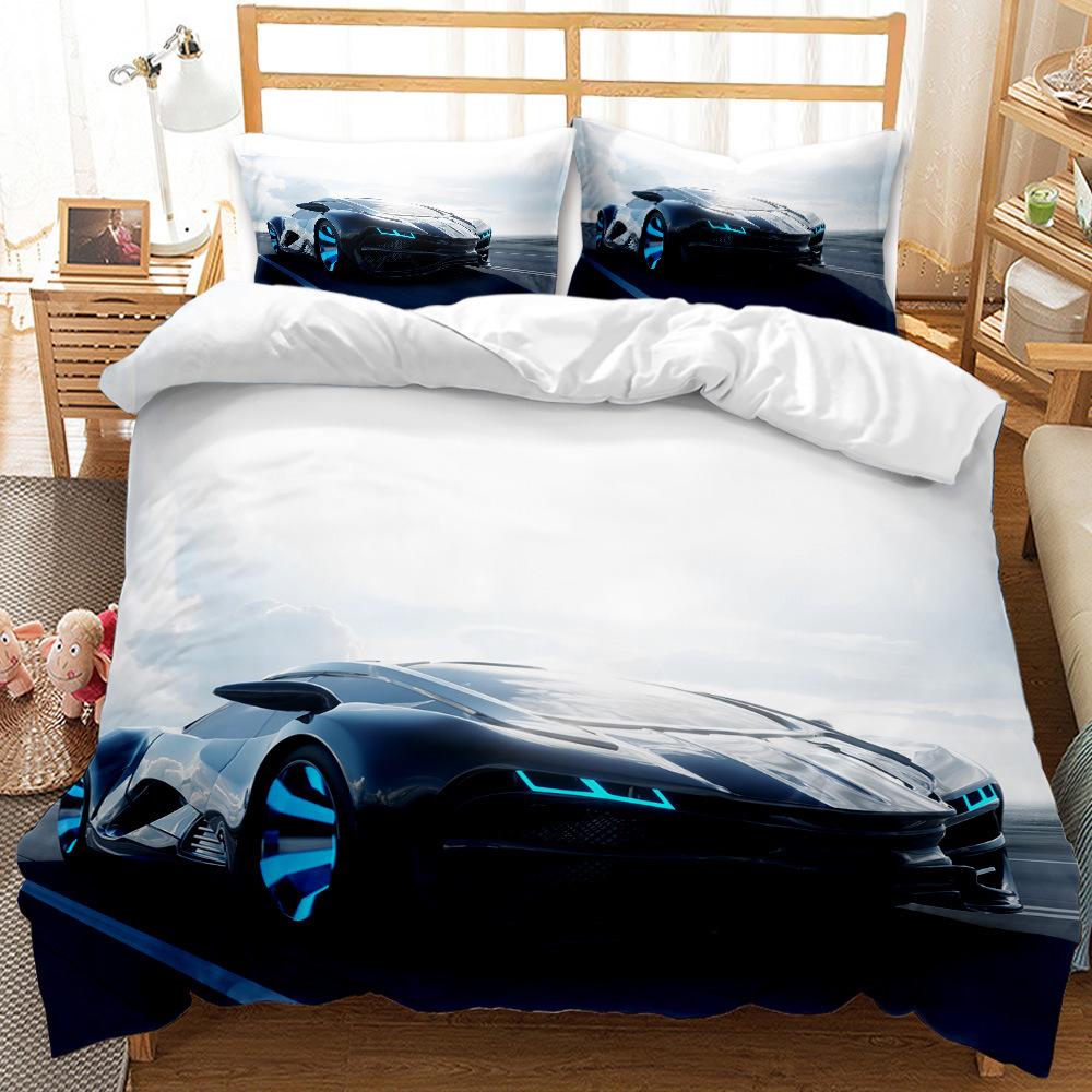 Fashion Locomotive World Sports Car Quilt Set Three-Piece 3D Digital Printing Grinding Bedding