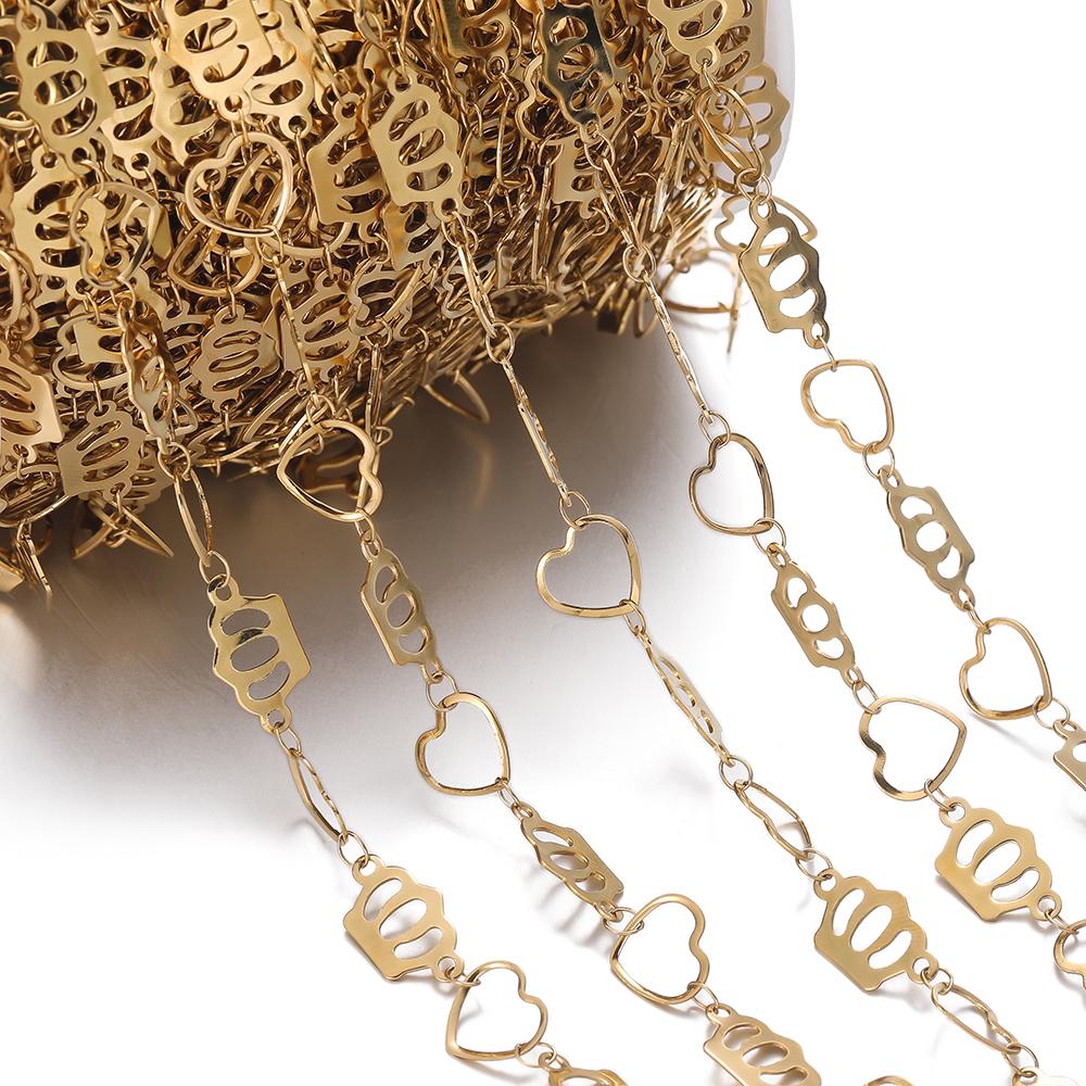 1m Stainless Steel Hollow Crown And Heart Link Chains for Handmade DIY Waist Chain Necklace Bracelet Jewelry Making Chain