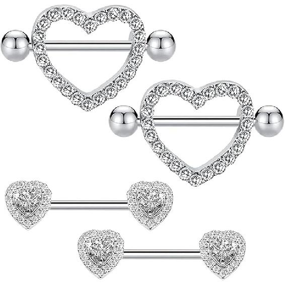 

BODY16G CZCZ 14G Heart-Shaped Nipple Ring 2 Yes 316L Stainless steel nipple ring CZ Nipple Barbell Nipple Piercing Jewelry Women s Color E