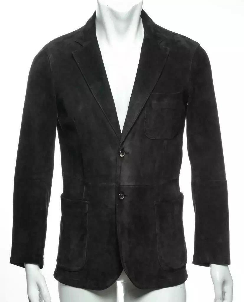 Formal Casual Party Genuine Soft Suede Lambskin Leather Blazer Handmade Stylish