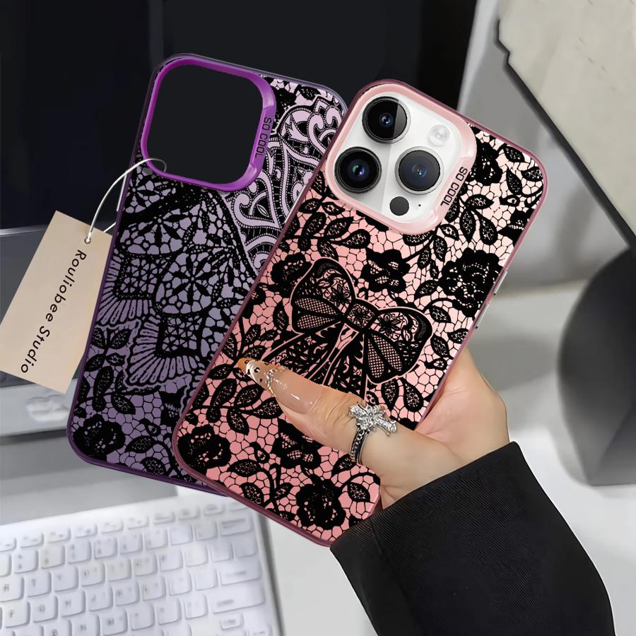 Fashion Black Lace Case for iPhone 17 Pro Max 13 Pro Air XR 12 XS 16 15 Plus 14 11 Back Phone Cover