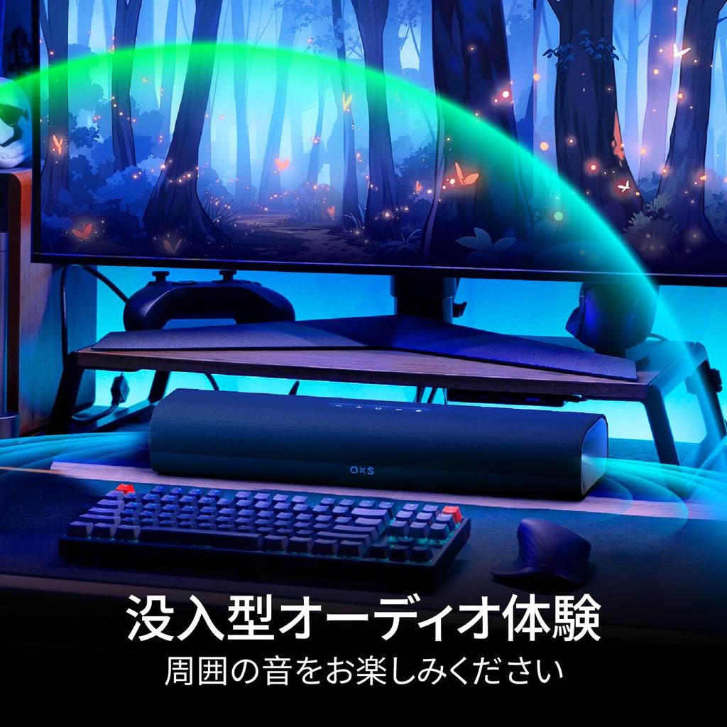 OXS Thunder Lite PC Gaming Soundbar with Virtual Surround Sound, Bass Tube, HDMIAUXOptical, Bluetooth 5.0 Wireless Connection, Wall Mount
