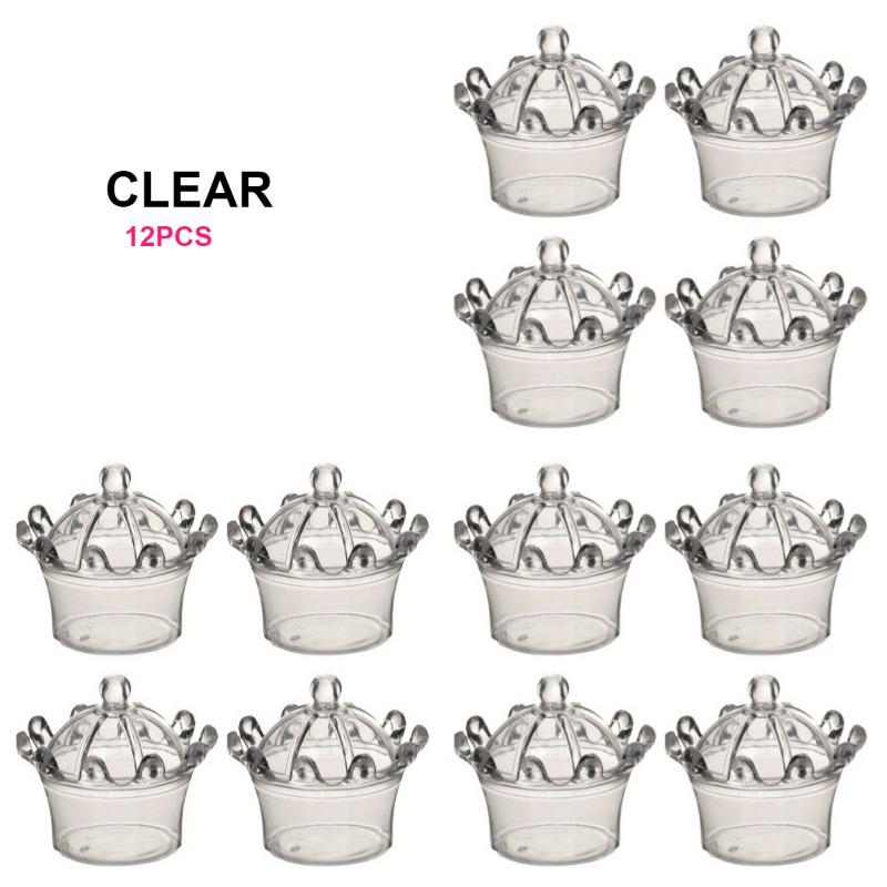 12/24pcs Transparent Crown-Shaped Plastic Boxes with Lid Wedding Favor Box Party Candy Container Packaging for Treats & Trinkets