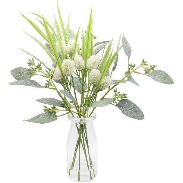 Mingfuxin Artificial Flowers for Decoration, Fake Plants Eucalyptus Leaves Ls Wild Flower with Glass Vase, Floral Arrangements Flower Bouquets Décor