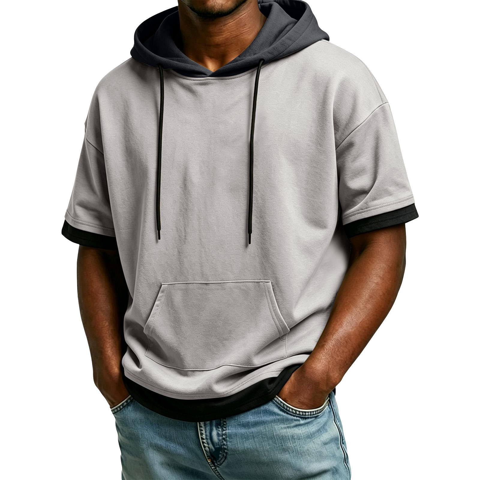 

Men s Short Sleeve Pullover Hoodie with Pocket Drawstring Hood Comfortable Fit Casual Style M