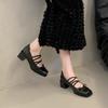 Fashion 2025 NEW French Style Chunky Heel Cross Band Square Head Single Shoes Commute Evening Wind Comfortable Leather Shoes