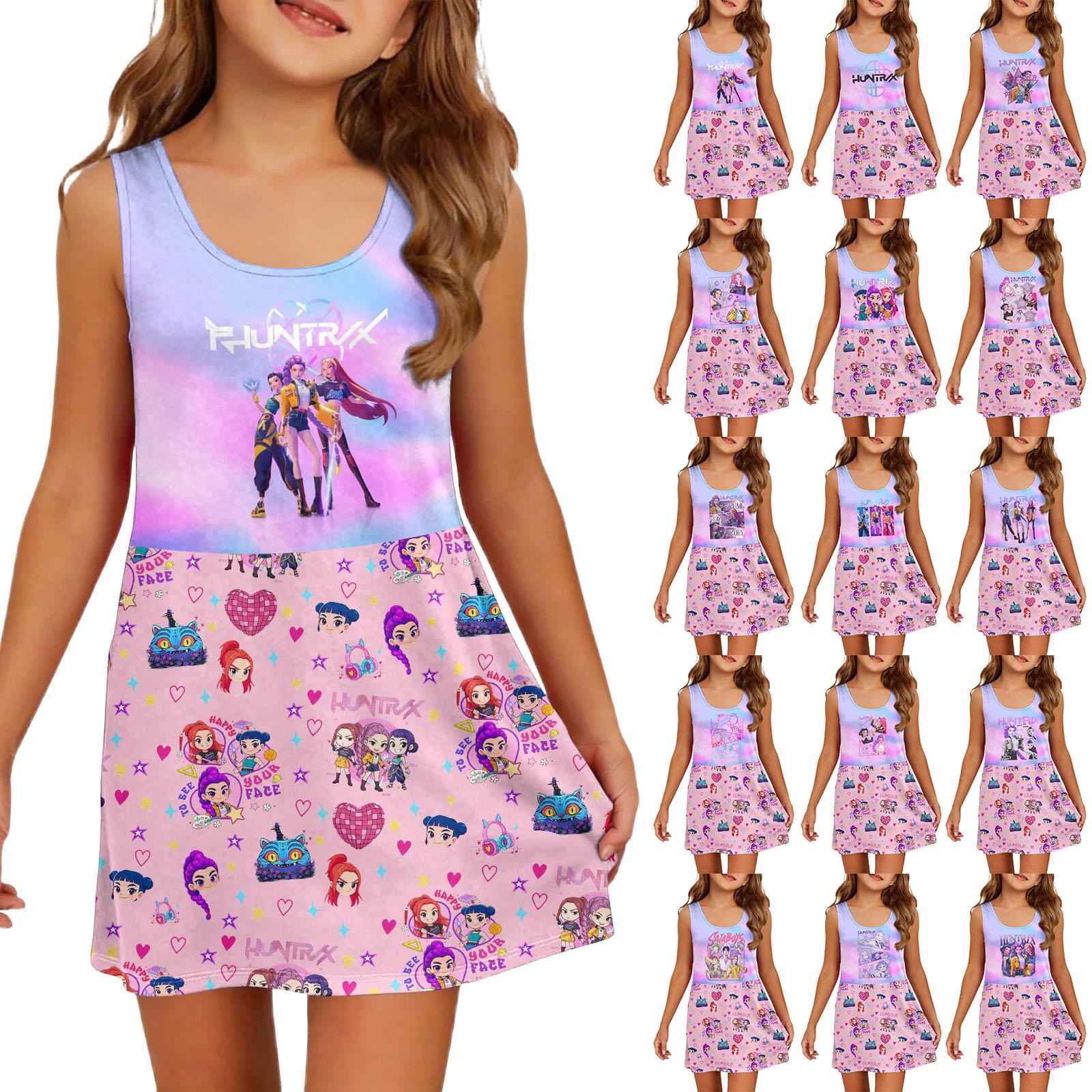Children s Sleeveless U-neck Summer A-line Floral Casual Holiday Dress 110