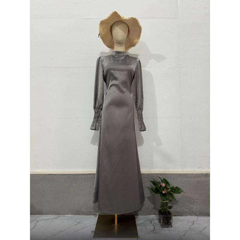 Women's Pleated Waist Tie Long Sleeve Dress