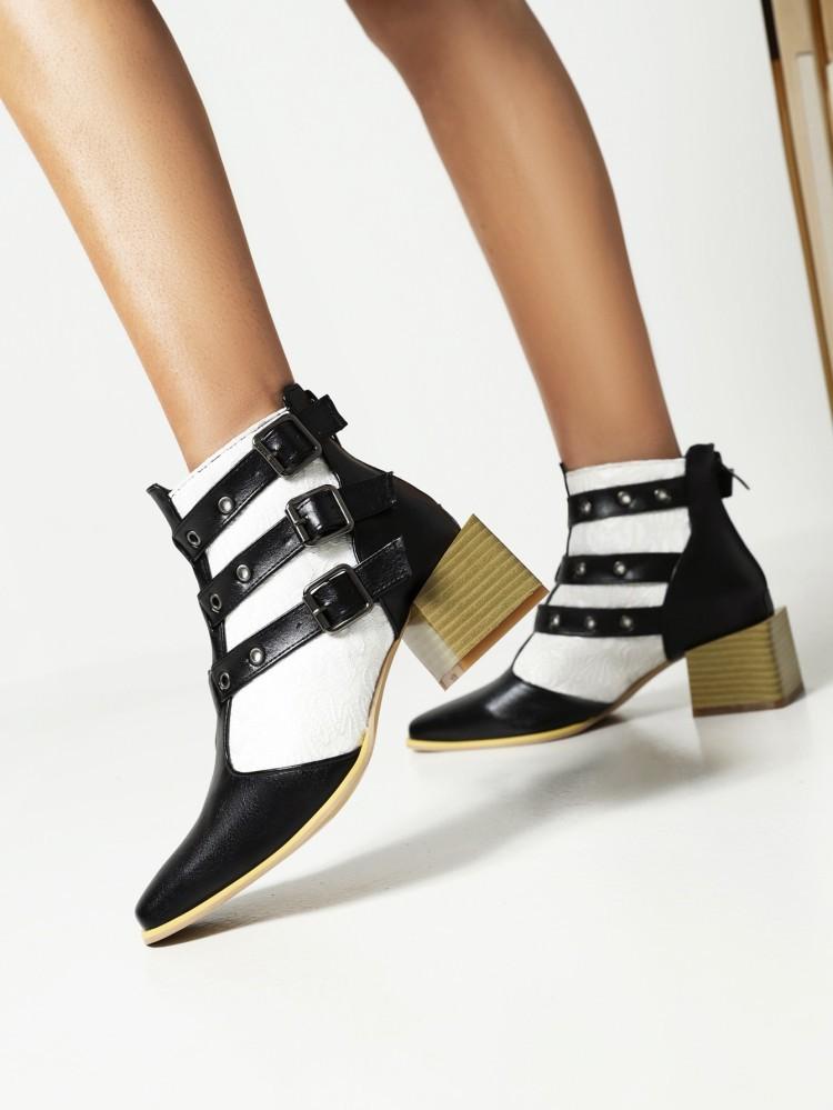 European and American Thick Medium Heel Belt Buckle Rivet Boots Female Martin Boots Short Boots Autumn and Winter