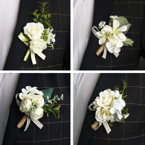 Hvid Bryllupsblomst Rustik Brudgom Knaphul til Brud Brudepige Brudgom Groomsman Vestlig Silkeblomst Fest
