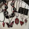 Gothic Red Cross Thorn Heart Butterfly Pendant Choker Black Bead Necklace Personalized Y2K Halloween Charms Grunge EMO Jewelry