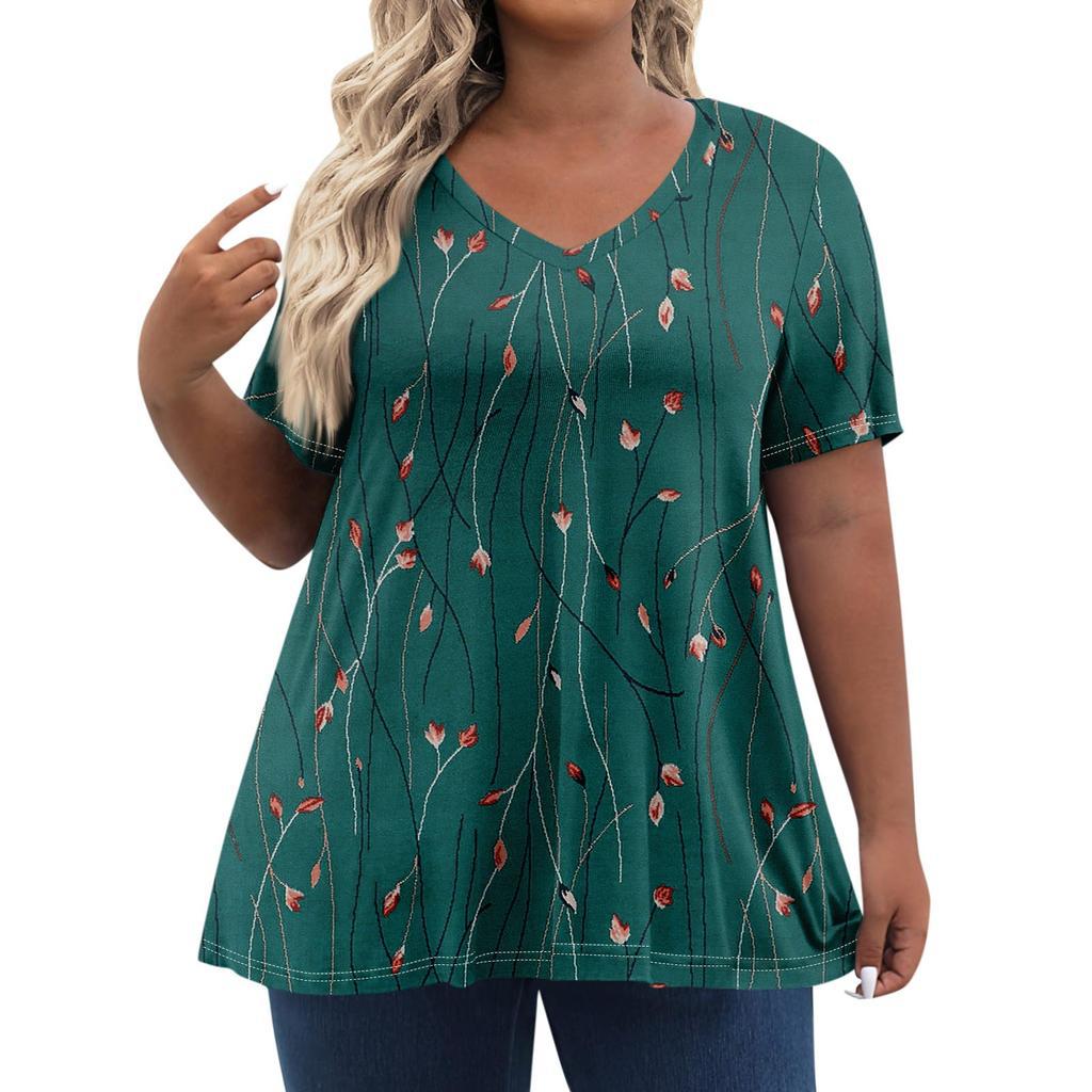 American Women's Clothing New Temperament V-neck Large Size Short-sleeved T-shirt Top Independent Day Personalized 3D Printing