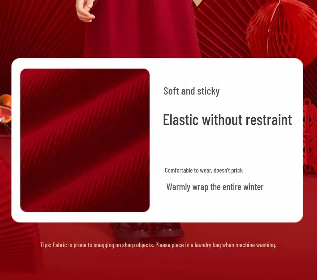 Girls' Long Sleeve Red Woolen Knit Dress – Stylish New Year Outfit for Older Children
