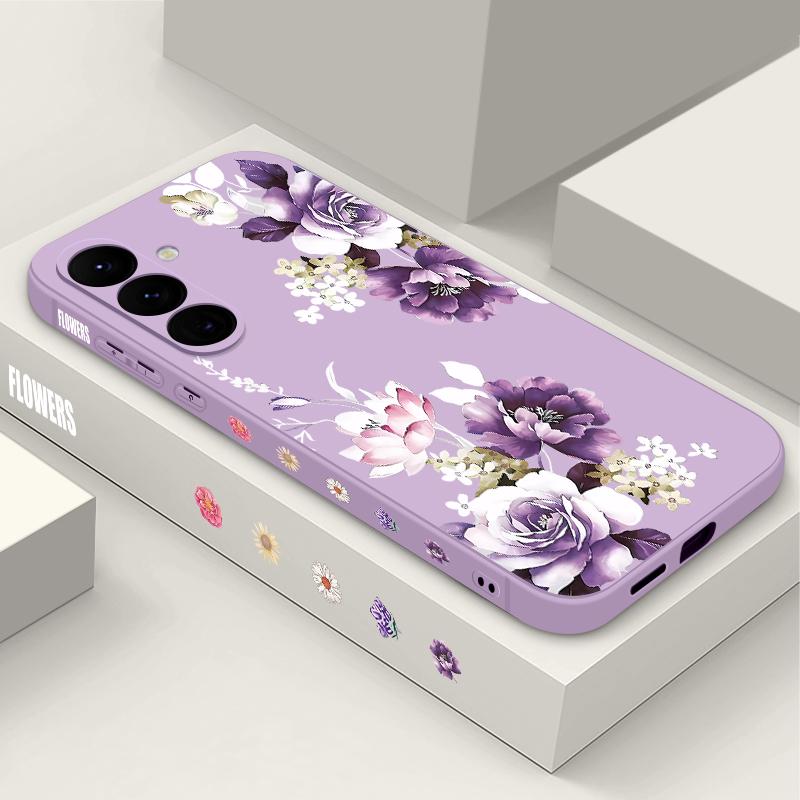 S25 Ultra Case Purple Peony Flower Cover For Samsung Galaxy S24 S22 Ultra S23 Plus S21 FE A54 A15 A35 A55 A16 A36 A56 5G Capa