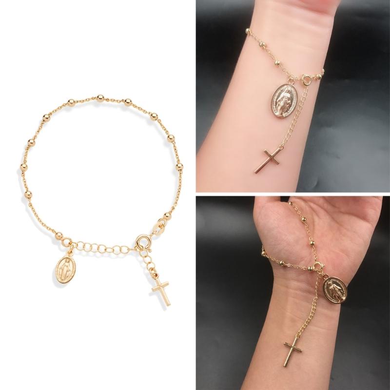 Rosary Bracelet Christ Prayer Wristband Round Metal Rosary Bracelet Favor Catholic Mini Rosary Beads Bracelet For Women
