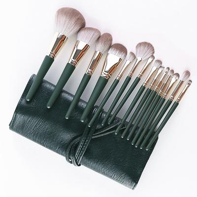 HMU Hot Selling 14pcs Green Makeup Brush With Bag Set High Quality Professional Foundation Beauty Makeup Tool Factory
