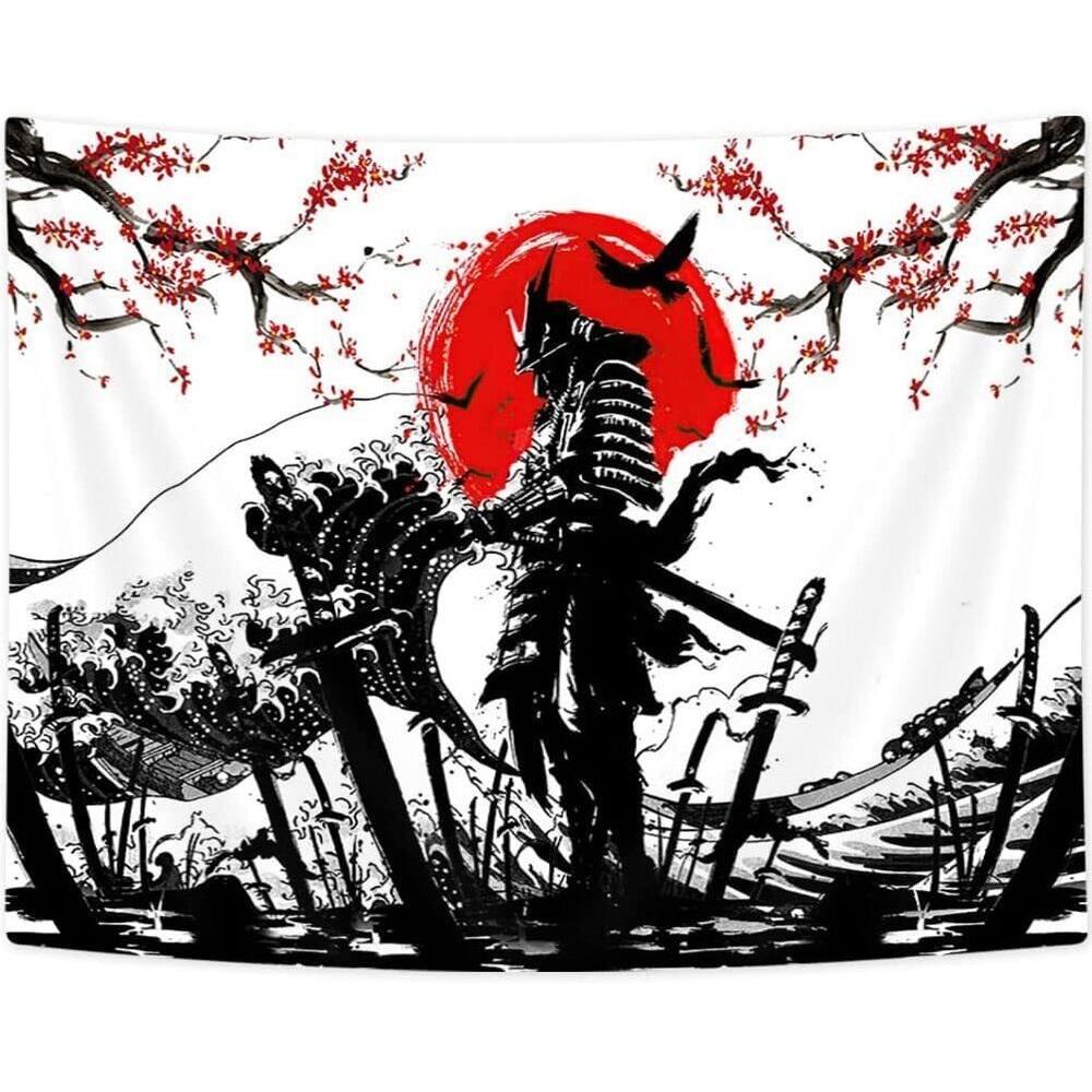 Tapestry Black White Samurai Anime Wall 75x100