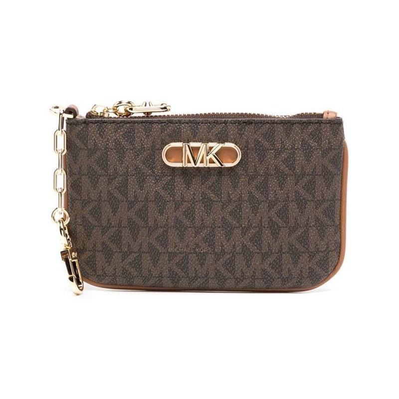 MICHAEL KORS PARKER Logo logo zipper closure leather card holder wallet women s walnut brown коричневый