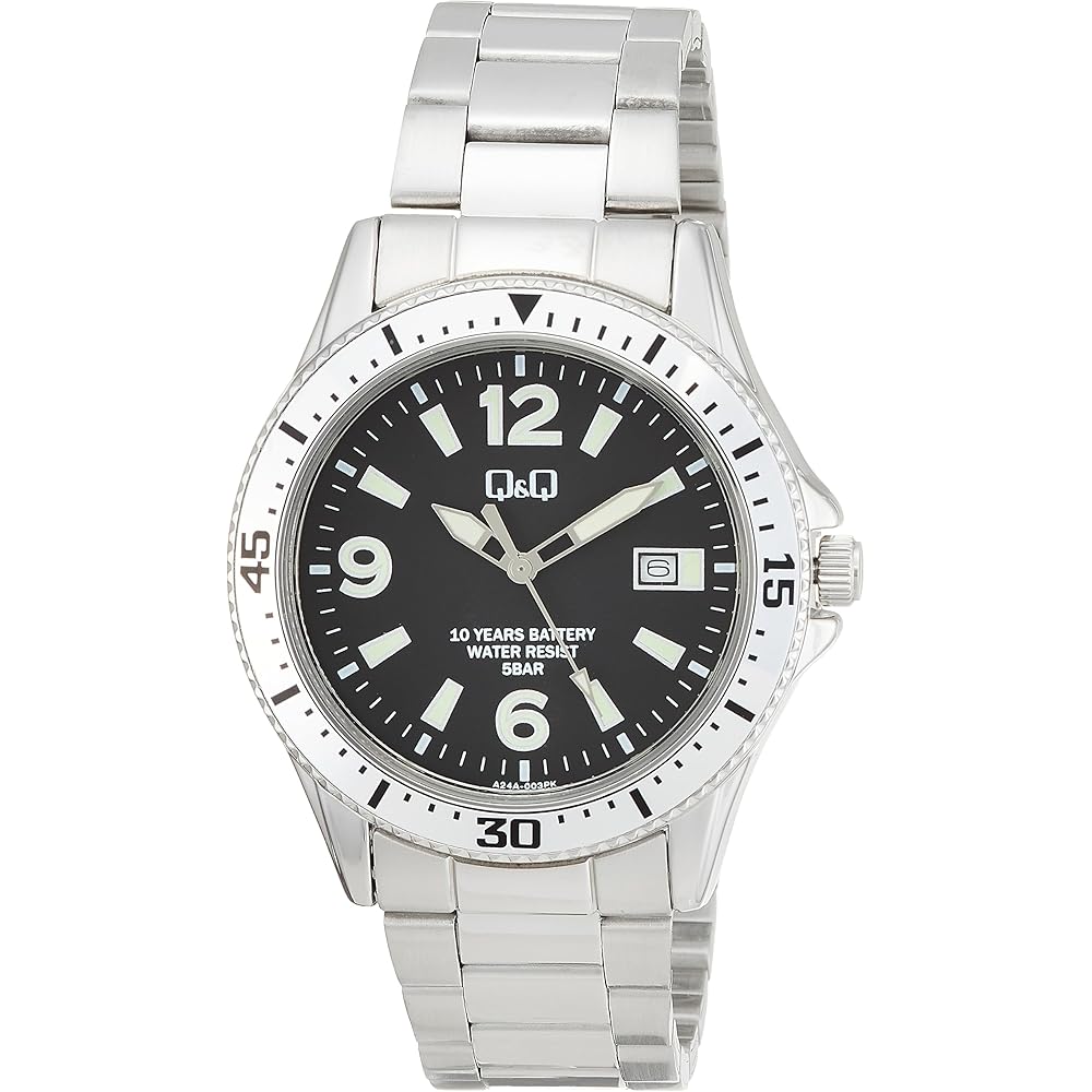

Citizen Q&Q Analog Watch 10-Year Battery Life Waterproof Date Metal Band A24A-003PK Men s Black