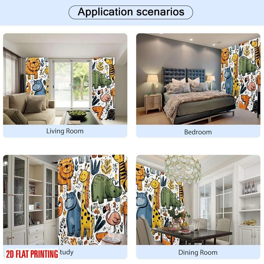 JIT 2pcs Cartoonish Animal Pattern Curtain   Design Blackout Curtain   Polyester   Kids Room Window Decor   Home Decor   Rod Pocket C
