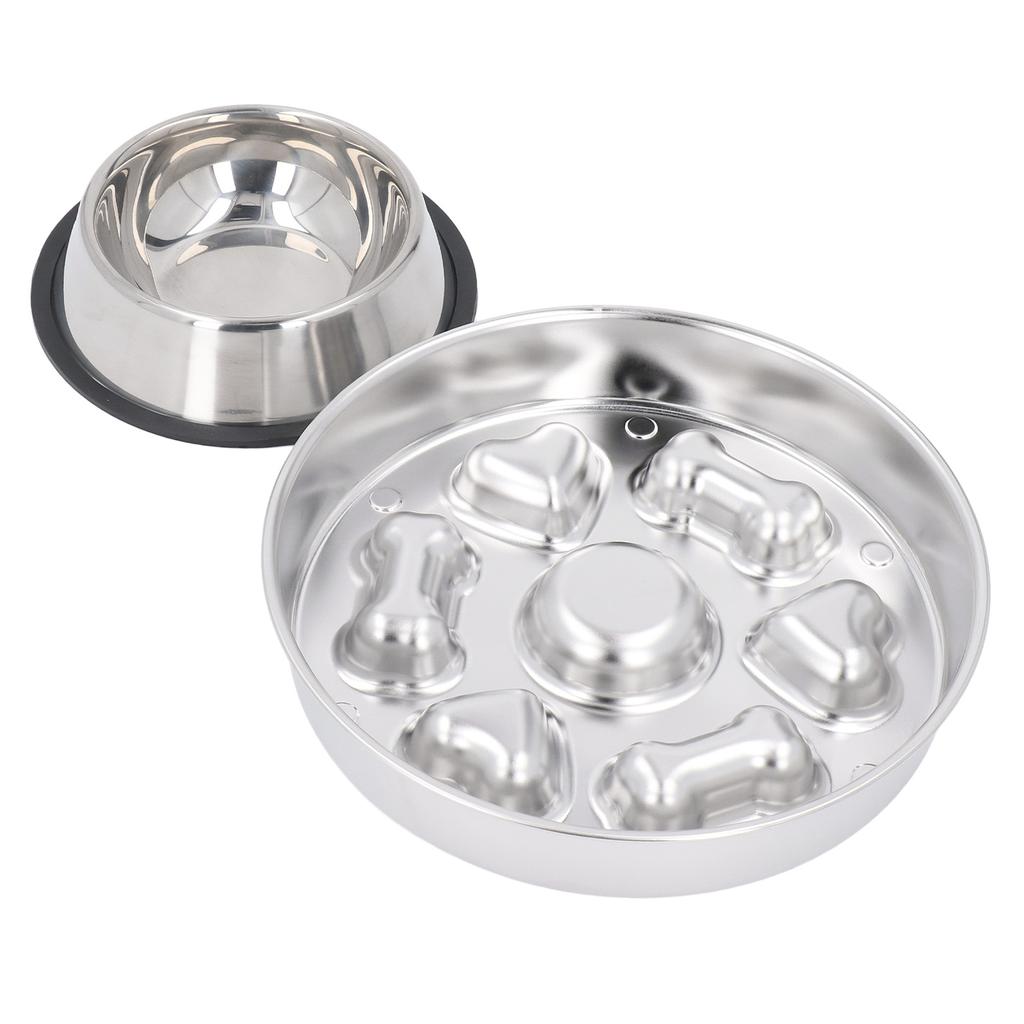 2 Pcs Slow Feeder Dog Bowls Stainless Steel Slow Down Eating Pet Dish Bowls Easy Cleaning Feeding