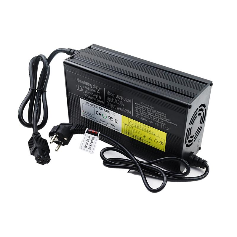 72V 5A 8A 10A 12A 15A 20A Lithium Battery Charger 110V/220V With Fan For 20S 84V E-motorcycle Cells Fast Charging Aluminum Shell