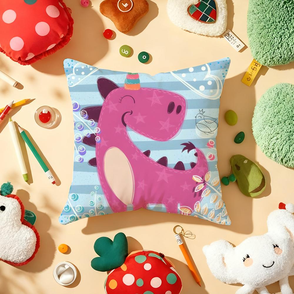 Cute Cartoon Dinosaur Cushion Cover Plush Fabric Soft DoubleSided Printed Sofa Warm Winter Home Gift Pillow Cover